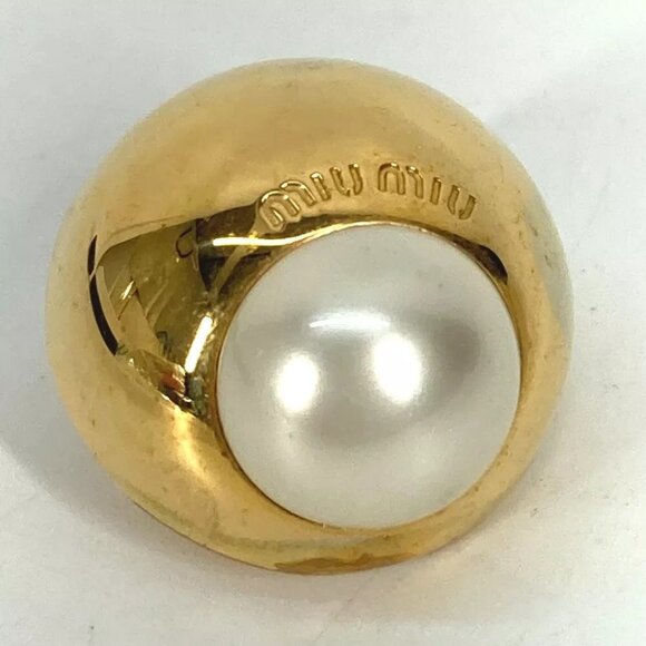 MIUMIU Logo Faux Pearl Ear Cuff Accessories Earrings Metal Gold